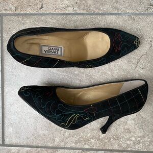 Vintage Versace Black Suede Pump with Colorful Stitching * Size EU38